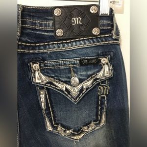 Miss Me Distressed Crystal Embellished Mid Rise Bootcut Jeans size 28